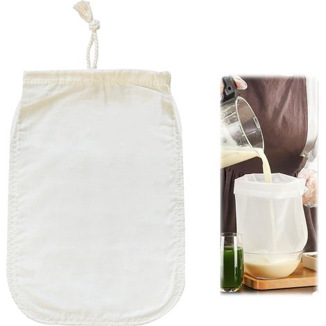 [MAI USATO]Sacchetto per latte vegetale di canapa biologico - Filtro riutilizzabile per latte di mandorle, soia e nocciole - Borsa ecologica con coulisse, per bevande vegetali fresche - 100% vegano, 3 (1/5)