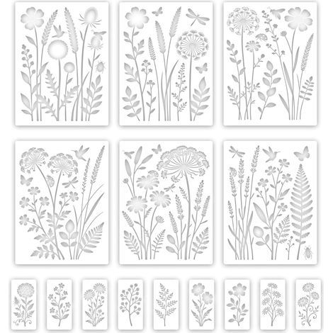 15 pochoirs à fleurs réutilisables pour la peinture murale, motifs floraux, loisirs créatifs et décoration murale. Idéal pour la décoration de meubles et d'objets d'art. Motifs de fleurs sauvages (1/5)