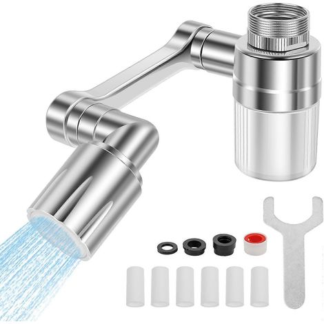 Aérateur de robinet pivotant 1080° 6 filtres rallonge universelle évier cuisine/salle de bain 2 jets anti-éclaboussures (1/5)