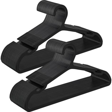 Cintres, Lot de 50, Cintres en Plastique, avec Larges Encoches aux Épaules, Gain de Place, Longueur 41,7 cm, pour Placard, Noir d'encre (1/5)