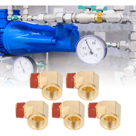 Geschmiedetes 90°-Winkelrohrfitting aus massivem Messing (5 Stück), 1/2" NPT Außengewinde auf 1/2" NPT Innengewinde mit wasserdichter Klebeschicht. (1/5)