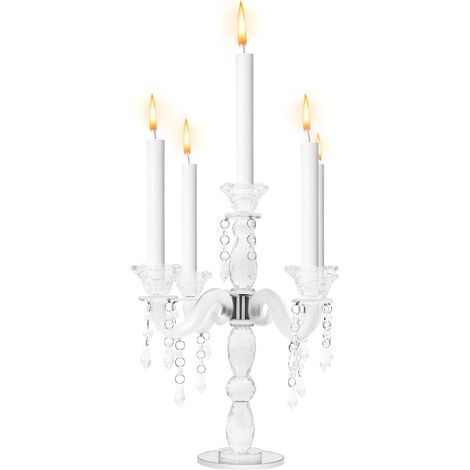 Bougeoir en cristal transparent à 5 branches - Décoration de table élégante pour la maison, les soirées romantiques et les idées cadeaux (1/5)