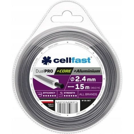Filo da taglio, Cellfast, modello 35-067, idealeper i tagliaerba, 15 m, diametro 2,4 mm, rinforzato con anima, resistente all'abrasione e alla rottura, forma quadrata (1/2)
