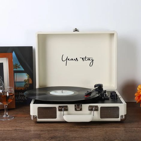 (Blanc) Mini platine vinyle portable/platine vinyle de bureau, compatible avec la lecture audio sans fil Bluetooth (1/3)