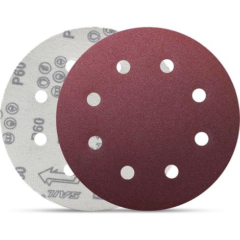 Tools Disques Abrasifs 180mm 8 Trous (Grain 40 60 80 120) .Disques de Ponçage 180mm Rouge pour Ponceuse à sec Ponceuse Excentrique 40 pièces (1/5)