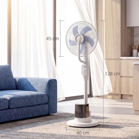Ventilateur brumisateur 90 W, oscillation à 70°, 3 vitesses, 5 pales, réservoir d'eau de 3,5 L, 5 roues, blanc (1/5)