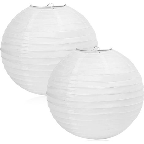 Deux abat-jour ronds en papier blanc de 30 cm, lanternes décoratives pour mariage/anniversaire, décorations intérieures/extérieures. (1/5)