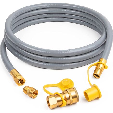 Tuyau de gaz naturel (DI) de 12 pi 3/8 po, tuyau GPL basse pression avec raccord rapide pour barbecues Weber, barbecues au charbon, fours à pizza, chauffages de terrasse, etc. (1/4)