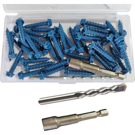 40 tornillos/anclajes para hormigón, para fijar mampostería, ladrillos, cemento o yeso tornillos hexagonales azules (1/2)