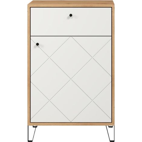 Grafico Sideboard 1 Tür, 1 Schublade matt weiß, Eiche Dekor.