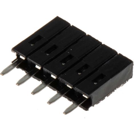 Connecteur femelle pour CI, 5 contacts, 1 rangée, 2.54mm, Traversant, Droit (1/2)