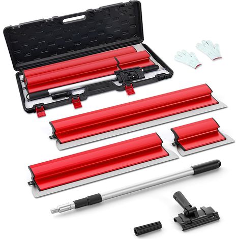 Lot de 3 spatules à joints avec manche télescopique, spatule large en acier inoxydable pour surfaces lisses sur murs, plafonds, angles – réglable, facile à changer et à ranger (1/5)