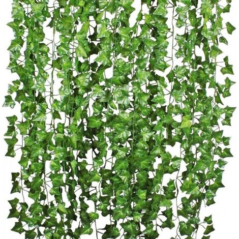 Lot de 12 guirlandes de lierre artificiel à suspendre pour maison, cuisine, jardin, bureau, mariage, décoration murale - Vert (1/5)