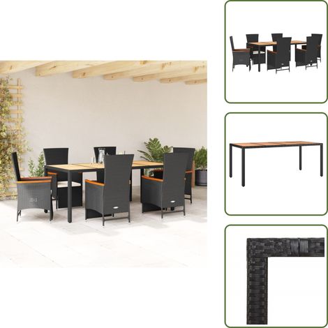 7-tlg. Garten-Essgruppe mit Kissen Schwarz Poly Rattan - Garten Möbel - Outdoor Möbel - Essgruppe - Gartenset - Rattan Gartenmöbel (1/5)