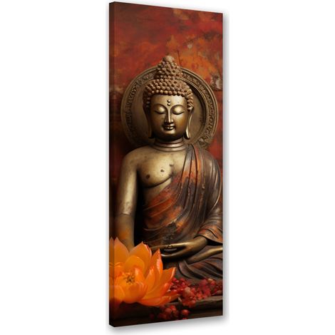 Tableau sur toile Bouddha méditant et fleurs 30x90 (1/5)