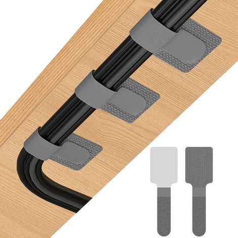 Kabelmanagement für unter den Schreibtisch, 60 Kabelhalter, starker Klebstoff, umweltfreundliche Kabelorganisation, verstellbare Klett-Kabelbinder (Grau) (1/5)