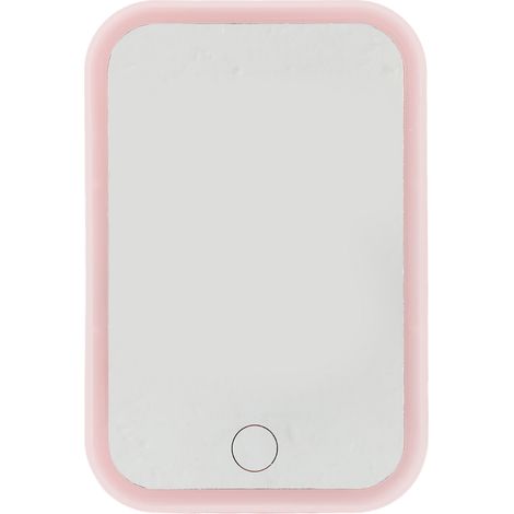 Miroir de maquillage lumineux rose LED tactile carré, miroir de bureau à luminosité réglable et rotatif (1/5)