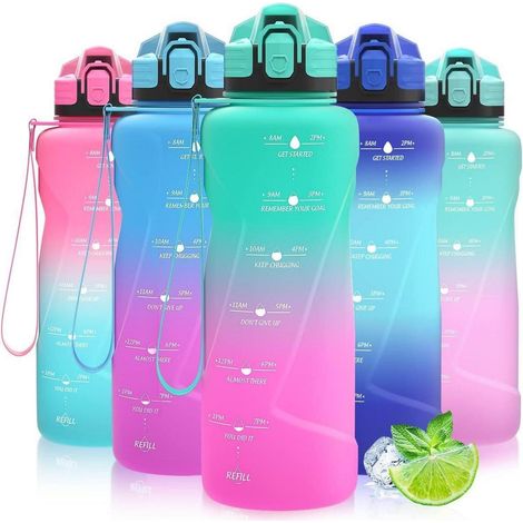 Trinkflasche Tritan Auslaufsicher Zeitmarkierung 1500 ml Smaragd-lila (1/5)