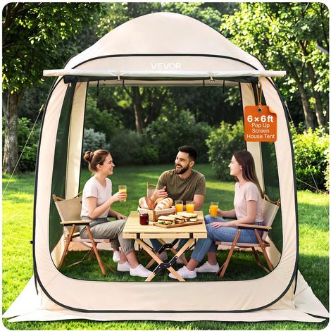 Tente Moustiquaire Pop-Up Abri de Jardin Pliant avec Auvent 4-6 Personnes 182,5 x 182,5 x 220 cm Beige (1/5)