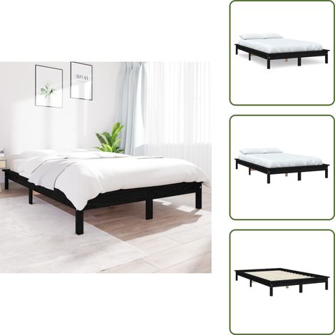 Cadre de lit sans matelas noir 160x200 cm bois massif - Cadre De Lit - Lit Double - Lit En Bois - Bois Massif - Design Moderne (1/5)