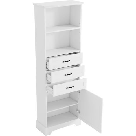 Geworzi Armoire de salle de bain haute avec 3 tiroir Armoire de bain Étagère de salle de bain Armoire de salle de bain Meubles de salle de bain 56x25,6x167cm Blanc