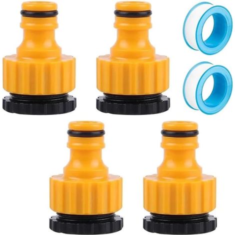 Lot de 4 Raccords de Robinet 1/2 et 3/4 Adaptateur Tuyau d'Arrosage avec 2 Rubans d'Étanchéité, Nez de Robinet 2-en-1 pour Irrigation de Jardin, Cuisine et Connecteur Rapide Extérieur (1/5)