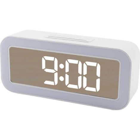 Réveil miroir avec veilleuse, horloge numérique LED simple, réveil étudiant à volume élevé, horloge de bureau avec thermomètre B (1/5)