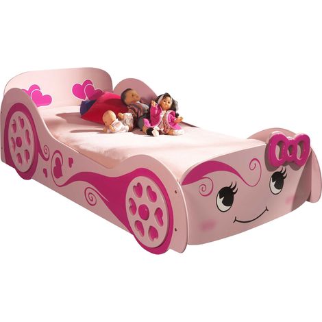 Lit enfant voiture LOVE 90x200 rose – Sommier inclus Avec matelas-Modéle Avec matelas (1/5)