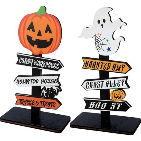 Lot de 2 décorations de table pour Halloween, décorations en bois pour Halloween, décorations pour fête d'Halloween, ornement en bois, citrouilles (1/5)