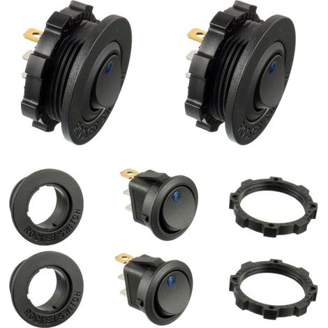 (4 Stück) KCD1-8 12V 20A Blauer runder LED-Lichtschalter, wasserdichter Wippschalter für Boote und diverse Anwendungen, 3-poliger wasserdichter Lichtschalter mit Gehäuse (1/4)