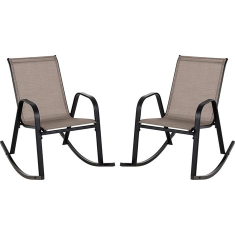 Lot de 2 fauteuils à bascule marron en métal avec assise respirante et dossier incurvé (1/5)