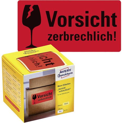 Avery Zweckform 7211 etichette di pericolo, 100 x 50 mm, l'indicazione Vorsicht zerbrechlich, 1 rotolo/200 etichette (1/5)