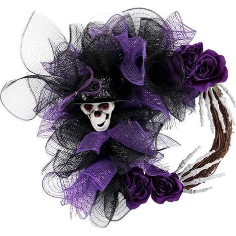 Party Skull Couronne de Squelette Obsédante Squelette Couronne de Couronne de Porte Halloween Decoration - Violet (1/5)