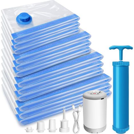 Vacuum bags with rechargeable lithium pump, capable of emptying 12 bags on a single charge, moisture-proof.