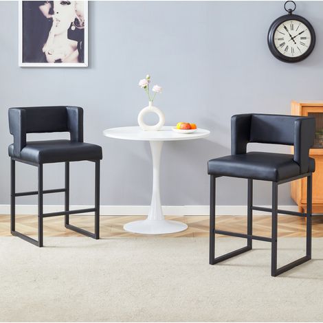 Tabouret de bar lot de 2 style nordique noir, assise 48 x 53,3 x 91,4 cm en PU et métal HAVRYA (1/5)