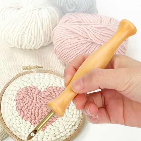 Stylo à Poinçon pour Feutrage à l'Aiguille, Outil de Broderie et Tricot avec Poignée en Bois