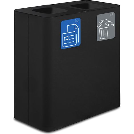 Pattumiera Sistema di Raccolta Rifiuti 77x38xh80 cm In Acciaio Verniciato 2 Scomparti Nero (1/2)