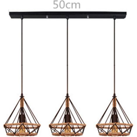 Suspension Industrielle Design 3 Lampes Diamant Chanvre Corde Métal (1/5)