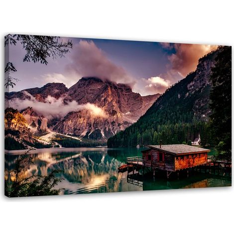 Image sur toile, Chalet au bord du lac de montagne - 60x40 (1/5)