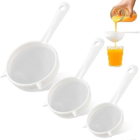 Ensemble de 3 passoires fines en plastique avec poignée, 3 tailles, passoire à mailles fines à double anse avec poignée, tamis à farine, passoire à mailles fines pour la cuisine (1/5)