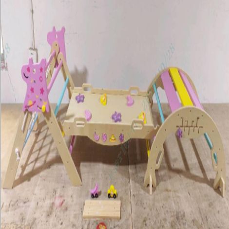 Développer la Motricité Structure d'Escalade Montessori en Bois avec Triangle Pliable Arche et Rampe Toboggan (1/2)