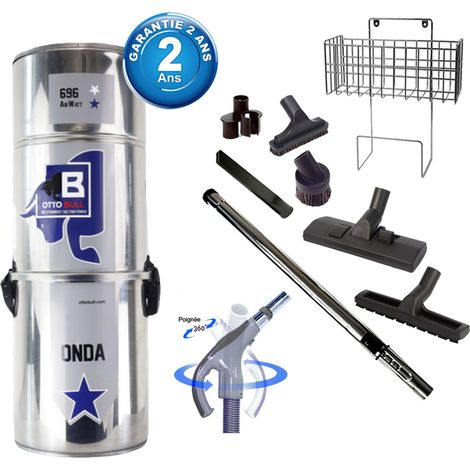 Aspiration centralisée sans sac OTTO BULL ONDA 400 INOX (jusqu’à 400 m²) + Set inter 9 M + 8 accessoires + 1 kit de nettoyage micro (1/5)