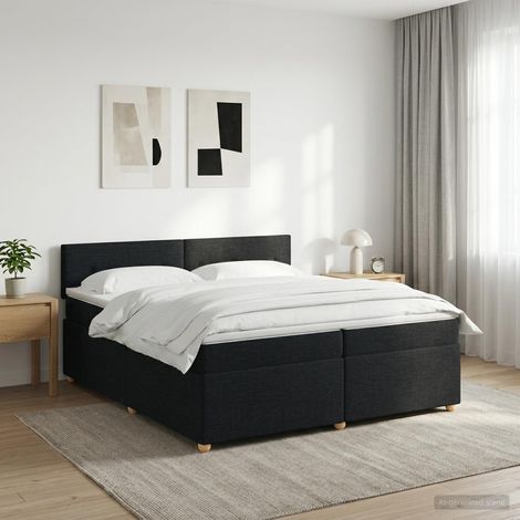 Cama box spring con colchón Negro 200 x 200 cm Tela (1/5)