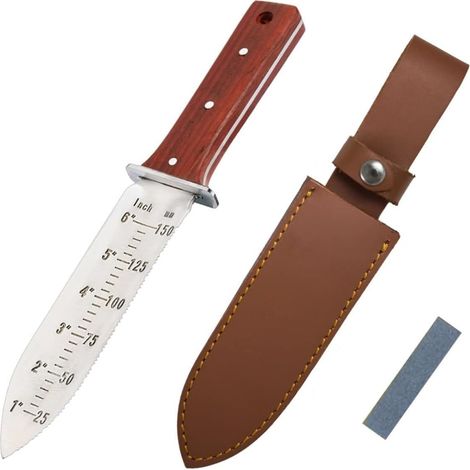 Gardening Knife - 440 Stainless Steel Blade - Wooden Handle - Multi Tool for Soil Digging Pruning Weeding - 1 Piece (1/5)