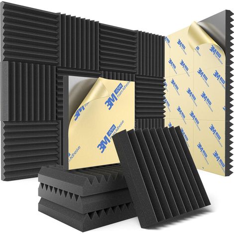 Lot de 12 panneaux acoustiques muraux en mousse – Autocollants, haute densité, absorption du bruit, 30 × 30 × 5 cm (1/5)