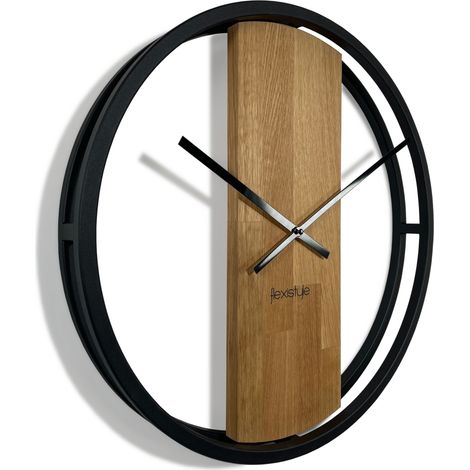 Horloge ronde en chêne LOFT OVAL en métal 50 cm (1/4)