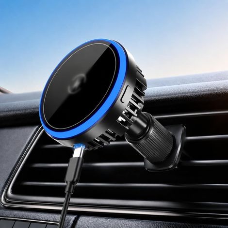 Support Telephone Voiture pour 15W Magnétique Voiture Induction Chargeur sans Fil Voiture Induktionsladegerät Magnetischer Lüftungshalter Rotation 360° Compatible with 17 16 15 14 13 12 (1/5)