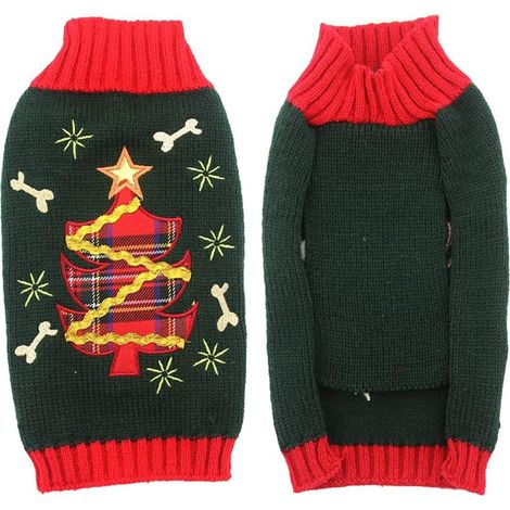 Pet Autumn/Winter Knitted Clothes Christmas Tree Knit Shape (Army Green, S) (1/4)