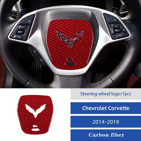 (C2) Autocollants de logo pour volant de voiture, garniture en fibre de carbone, accessoires intérieurs compatibles avec Chevrolet Corvette C7 2014-2019 (1/5)