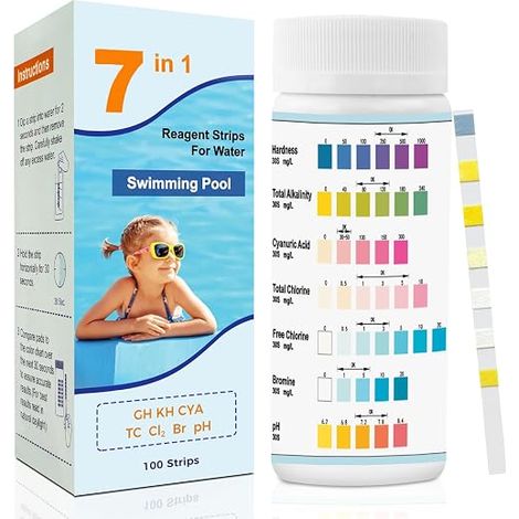 Pool Tester, Pool Strips, Pool Tester for Pool, Spa, Hot Tub, Ph, Chlorine, Hardness, Total Alkalinity, Cyanuric Acid (1/5)